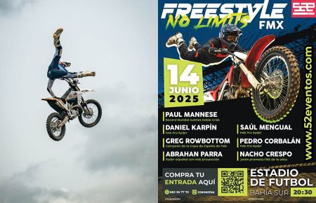 Una pirueta en el aire del francés Paul Manesse y el cartel del evento.