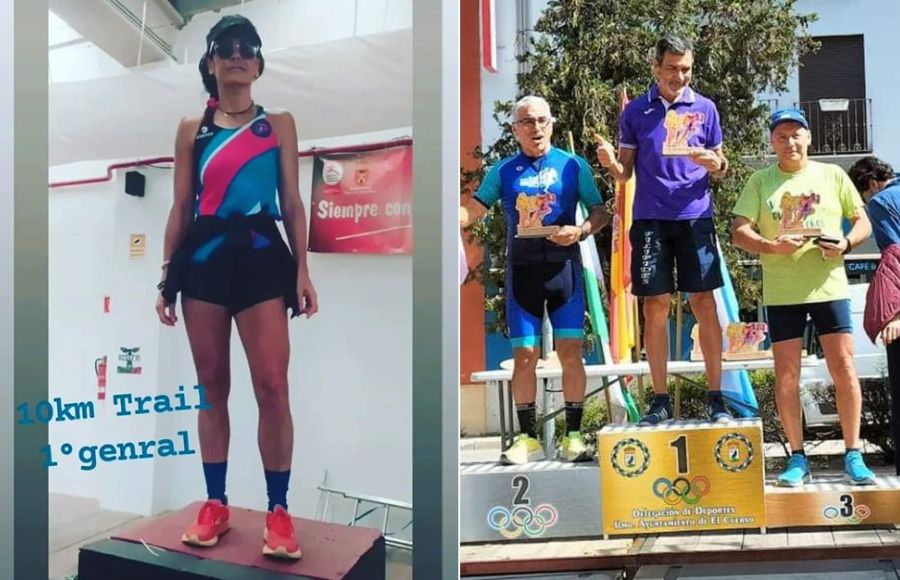 Virginia Carrasco fue la primera fémina en Benalup y Juan Carlos Picos, a la derecha en la otra foto, tercero en la Duatlón de El Cuervo. 