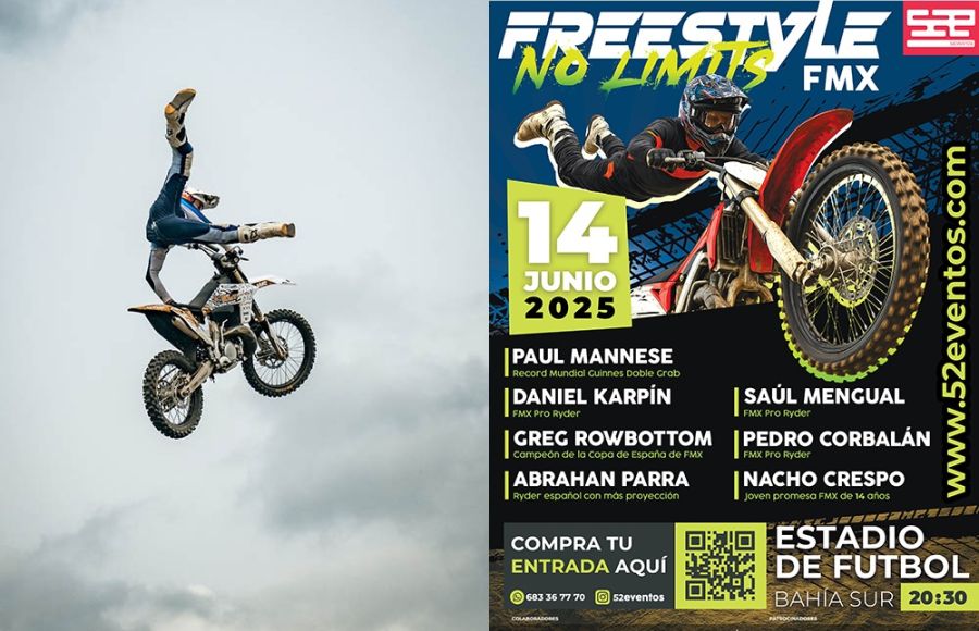 Una pirueta en el aire del francés Paul Manesse y el cartel del evento.