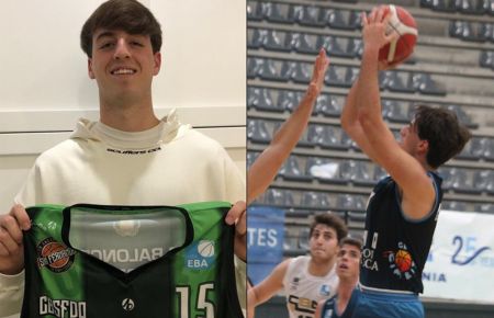 Goicoechea, con la camiseta del CB San Fernando y en un partido con el Cimbis en esta Liga.