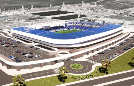 El nuevo estadio de Bahía Sur permitirá la ampliación del centro comercial.