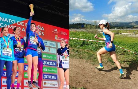Tamara explotó de alegría en el podio y a la derecha, durante la prueba.