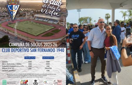 El cartel de la campaña de socios y el presidente Monchi. 