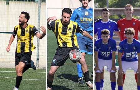 Álvaro Otero, Alberto Chust y el meta Wato en el partido de la primera jornada en Montilla. 